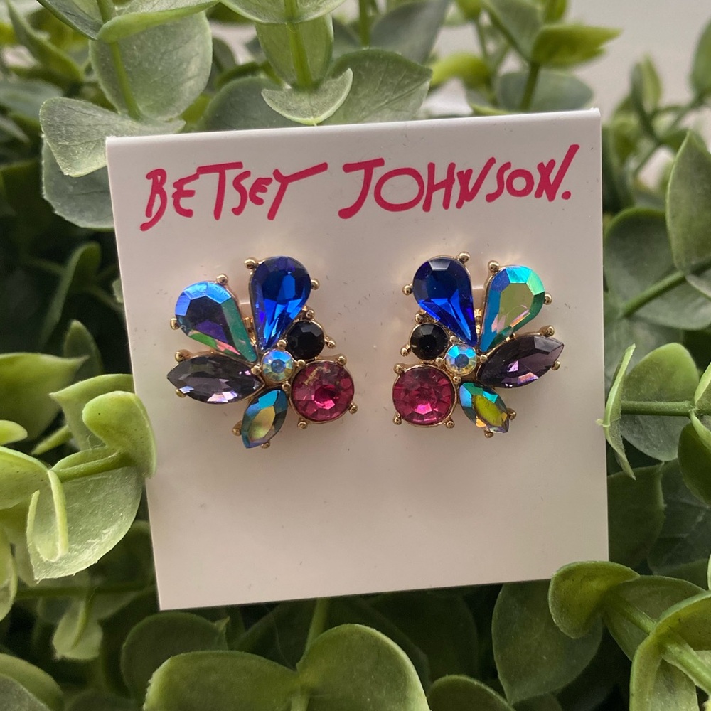 Gold-tone Multi-stone Cluster Stud Earrings